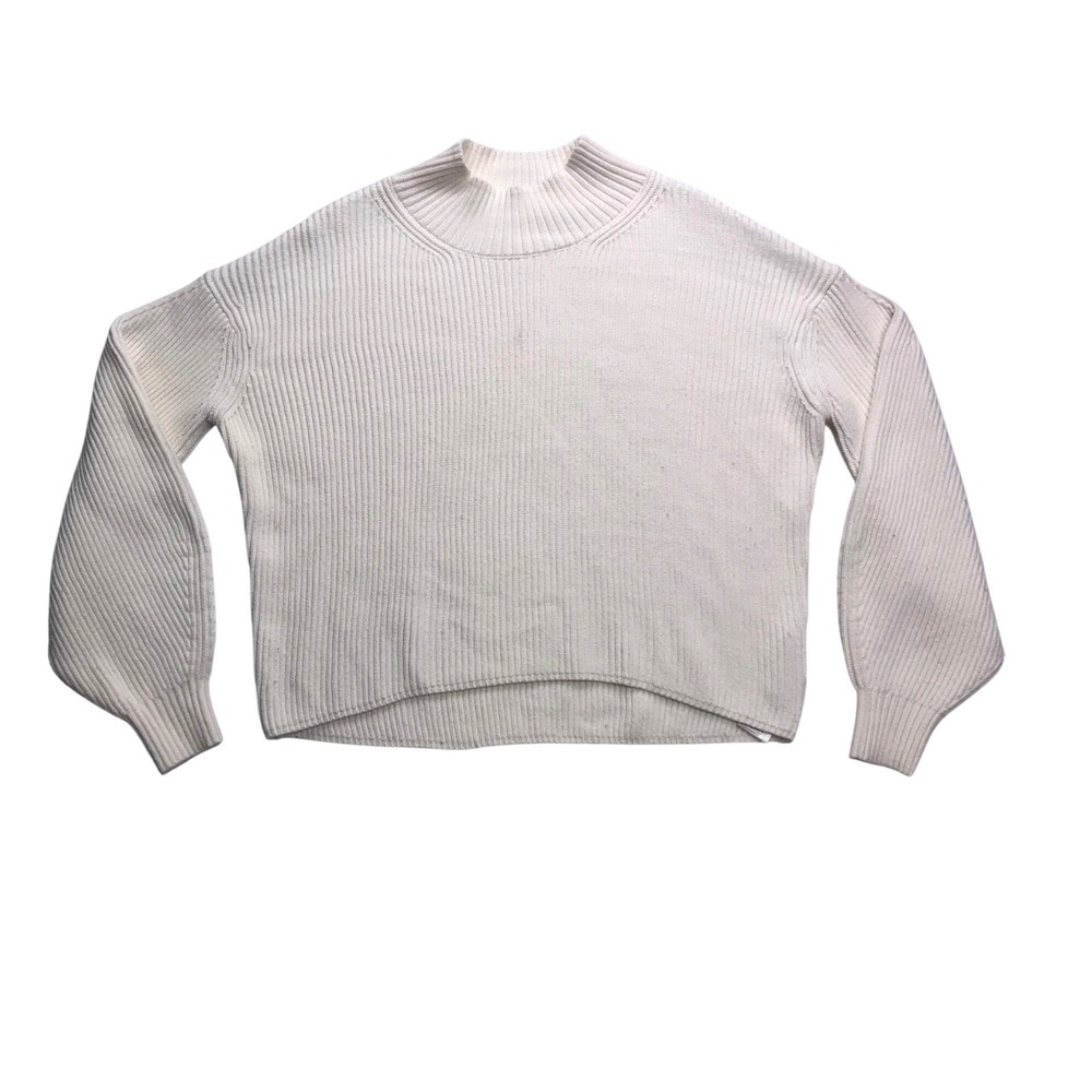 Maeve Anthropologie Ivory Ribbed Mock‎ Neck Balloon Sleeve Sweater Medium